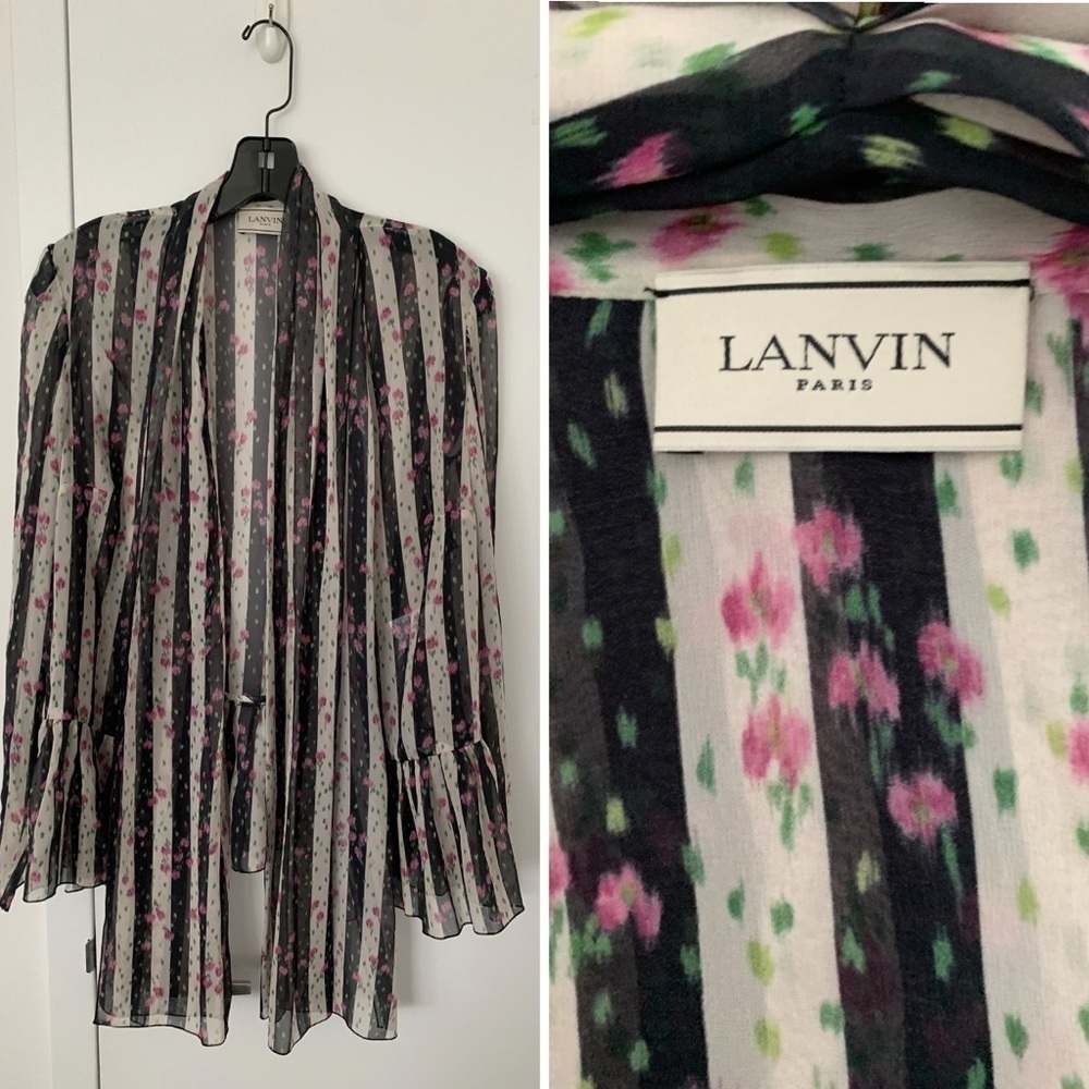 RARE Lanvin Paris women silk black floral blouse